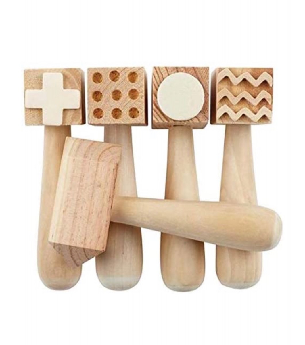 Wooden Playdough and Clay Pattern Hammers | Set of 5