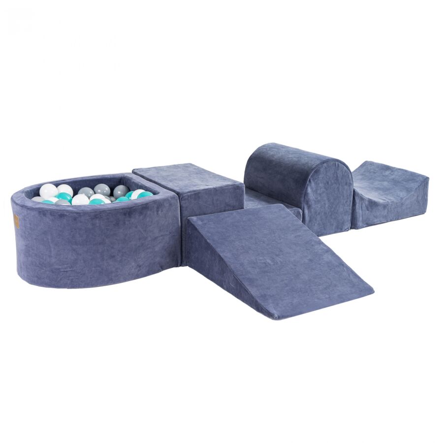 Meow Baby Piece Soft Play Set with Optional Mini Ball Pit Grey-Blue